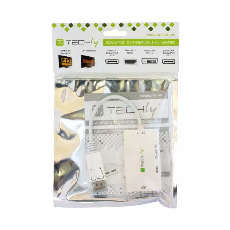 Techly IADAP DP-COMBOF3 video kaabliadapter DisplayPort DisplayPort + DVI + HDMI Valge