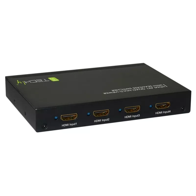 Techly HDMI 4x1 mitmevaatur sujuva lülitiga, HDMI, metall, must, 60 Hz, 1080p, 2,25 Gbit/s