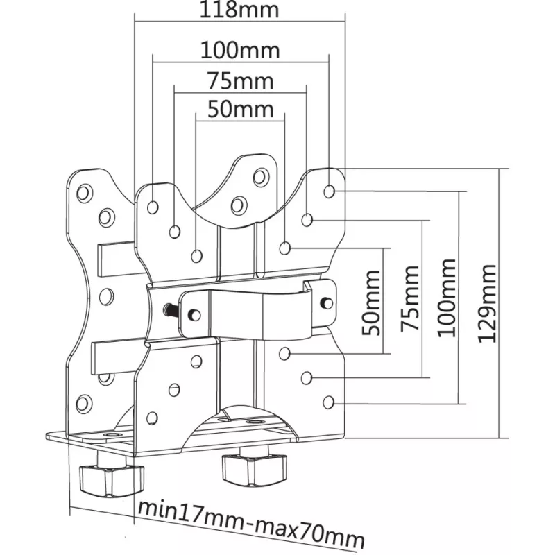 Techly lauaalune reguleeritav protsessorihoidik, 5 kg, 75 x 75 mm, 100 x 100 mm, must