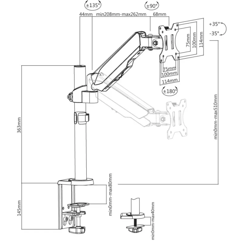 Techly ICA-LCD 515B monitorikinnitus / alus 81,3 cm (32 tolli) Laua kinnitus Must