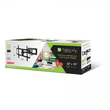 Techly Õhuke seinakinnitus 32-70 tollistele LCD LED-teleritele Must, 81,3 cm (32 tolli), 177,8 cm (70 tolli), 45 kg, 600 x 400 mm, -10 - 5°, Must