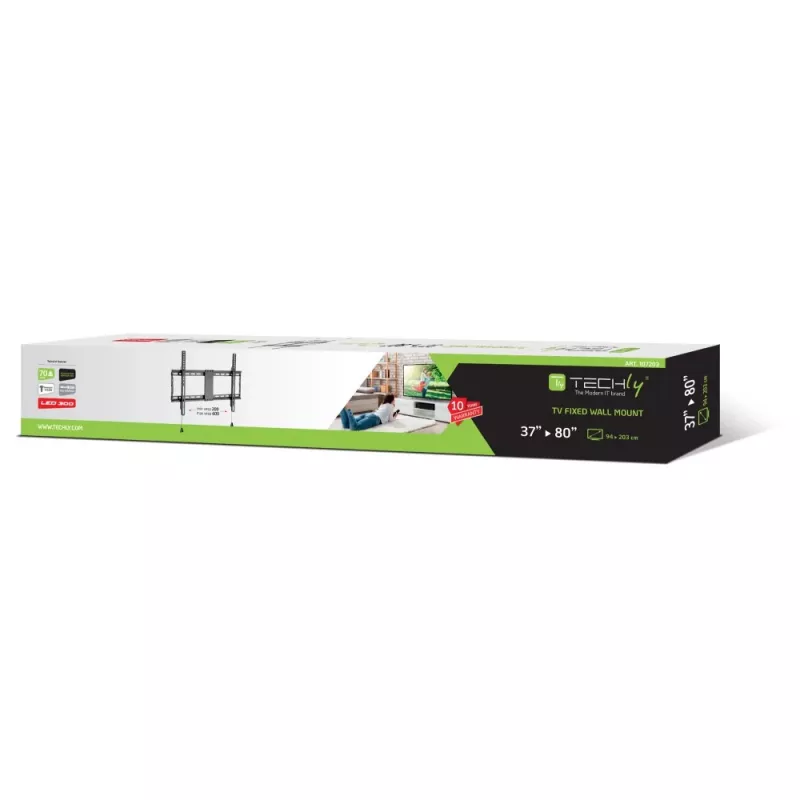 Techly fikseeritud seinakinnitusklamber LED TV LCD 37-80 inch, 94 cm (37 inch), 2,03 m (80 inch), 70 kg, 200 x 200 mm, 600 x 400 mm, must