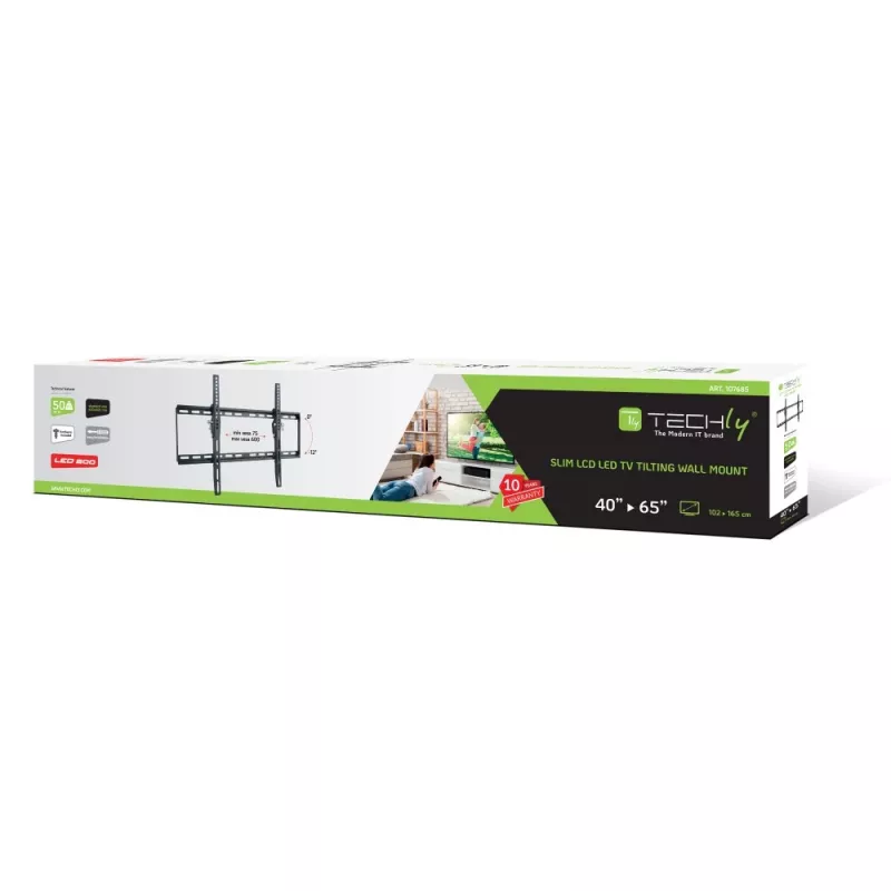 Techly fikseeritud seinakinnitus LED-telerile LCD 40-65 tolli, 165,1 cm (65 tolli), 200 x 200 mm, 600 x 400 mm, -12 - 0°, metall, must