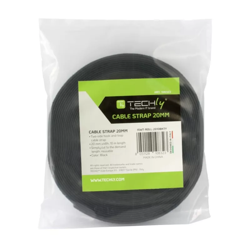 Techly Velcro Roll kaabel Management pikkus 10 m laius 20 mm must