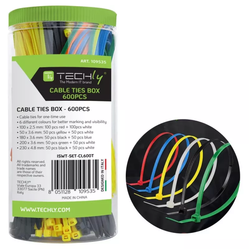 Techly ISWT-SET-CL600T kaabliside Paralleelsisendiga kaabliside Nailon Mitmevärviline 600 tk