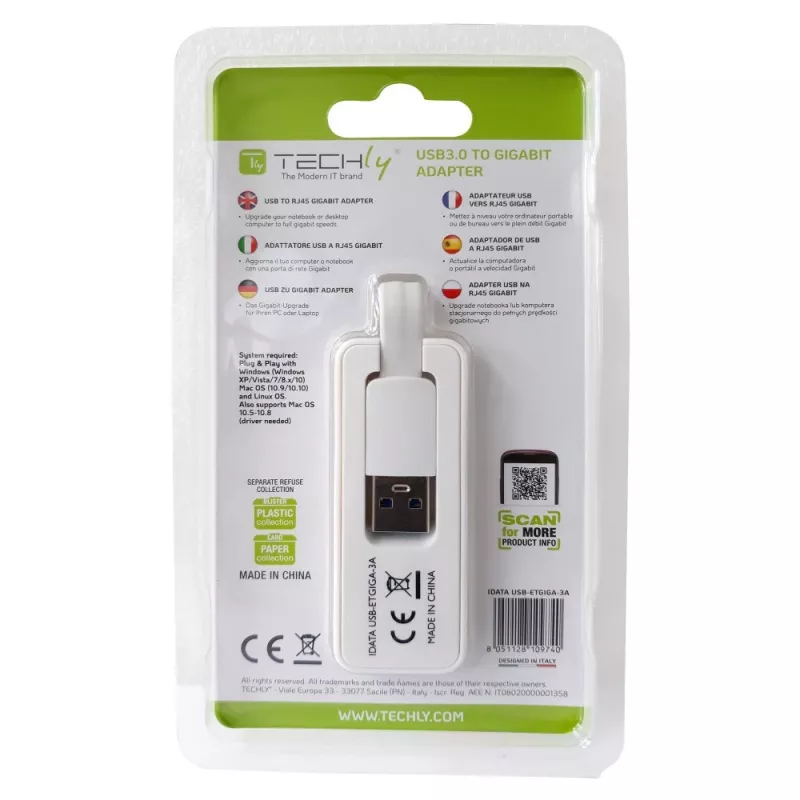 Techly IDATA USB-ETGIGA-3A võrgukaart Ethernet 5000 Mbit/s
