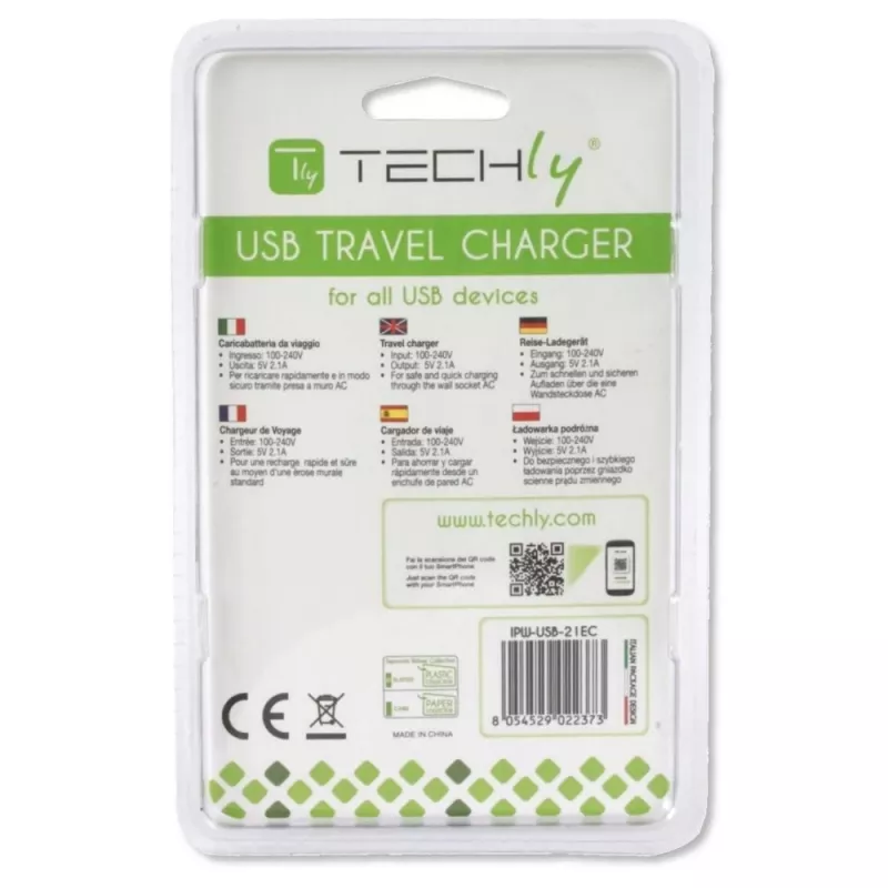 Techly Itaalia pistikuadapter 1 USB-pordiga 5 V / 2,1 A, valge IPW-USB-21EC