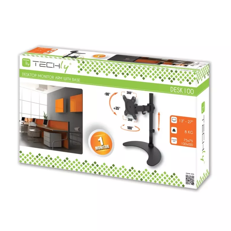 Techly lauaalus ühele monitorile 13–27 tolli, alusega, kõrgus 400 mm, ICA-LCD 3400, 68,6 cm (27 tolli), must