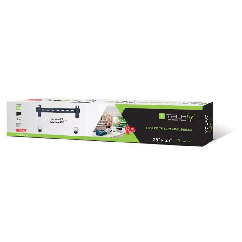Techly 23-55 seinakinnitus, õhuke fikseeritud tugi LED-telerile, LCD, must” ICA-PLB 139M