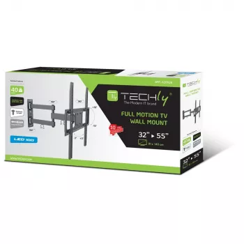Techly 32–55-tolline täisliigutusega LED-LCD-teleri seinakinnitus, 400 x 400 mm, -15–10°, 10–90°, 180°, teras, must