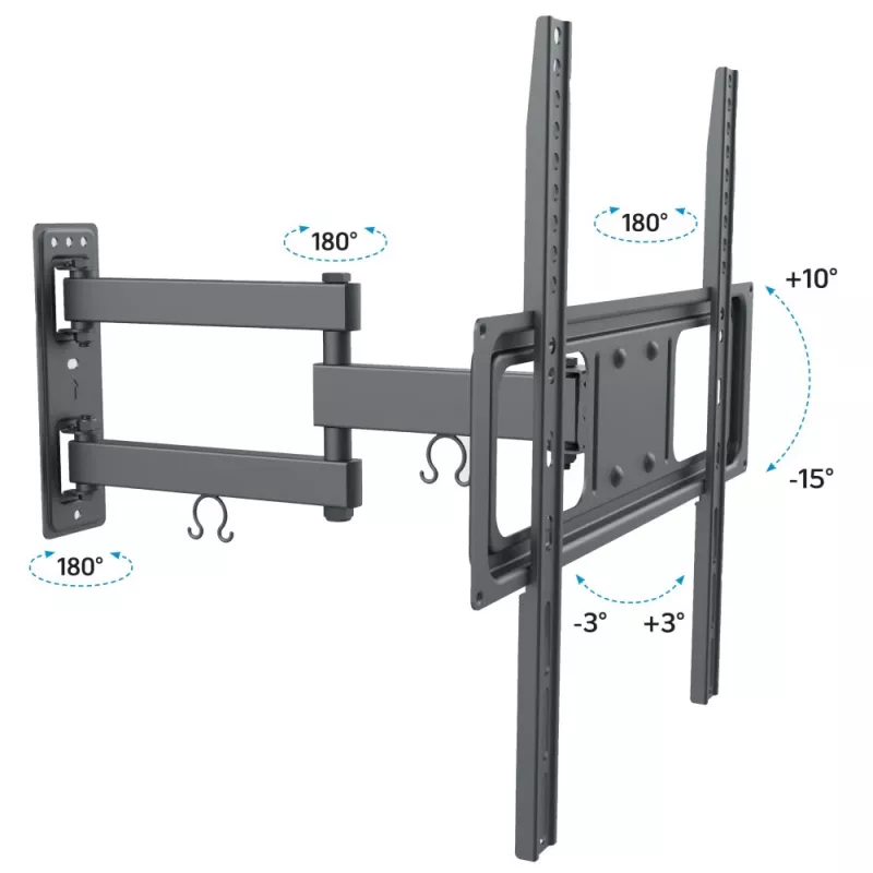 Techly 32–55-tolline täisliigutusega LED-LCD-teleri seinakinnitus, 400 x 400 mm, -15–10°, 10–90°, 180°, teras, must