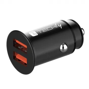 Techly Mini autolaadija 2 porti USB-A Quick Charge 3.0 36W mustas metallis