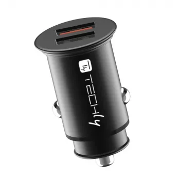 Techly Mini autolaadija 2 porti USB-A Quick Charge 3.0 36W mustas metallis