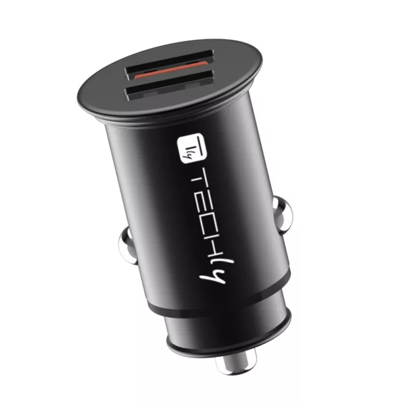 Techly Mini autolaadija 2 porti USB-A Quick Charge 3.0 36W mustas metallis