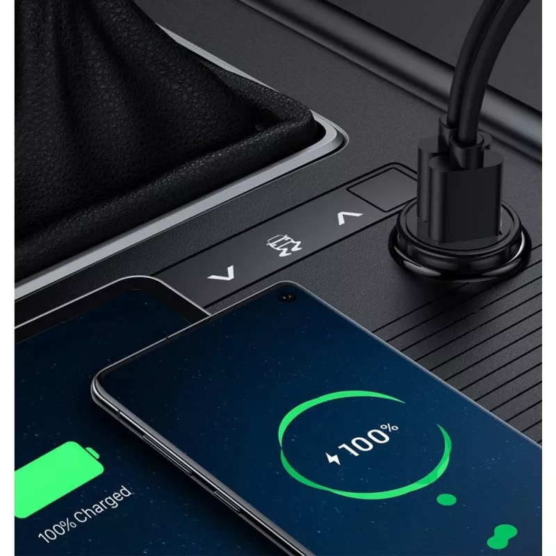 Techly Mini autolaadija 2 porti USB-A Quick Charge 3.0 36W mustas metallis
