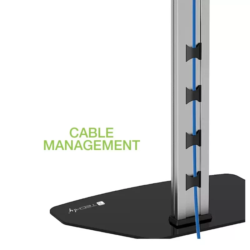 Techly põrandastatiiv teleritele 32 inch kuni 65 inch, 165,1 cm (65 inch), 400 x 200 mm, 600 x 400 mm, 90°, Alumiinium, Must, Hõbedane