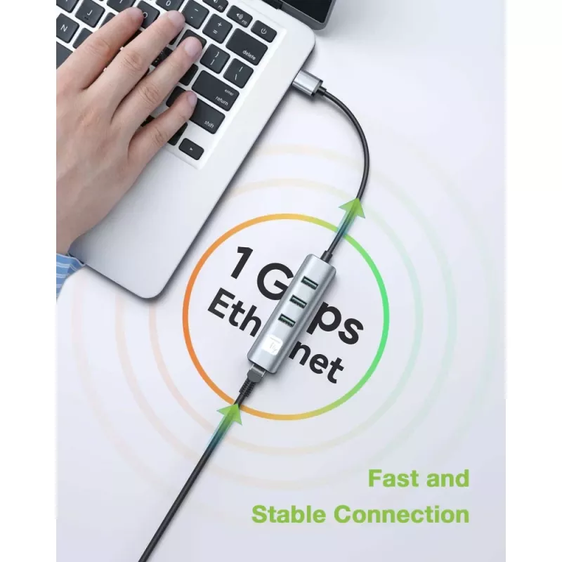 Techly IDATA USB-ETGIGA3AA sülearvuti dokkimisjaam/portide paljundaja Juhtmega USB 3.2 Gen 1 (3.1 Gen 1) Type-A Must, Hõbedane