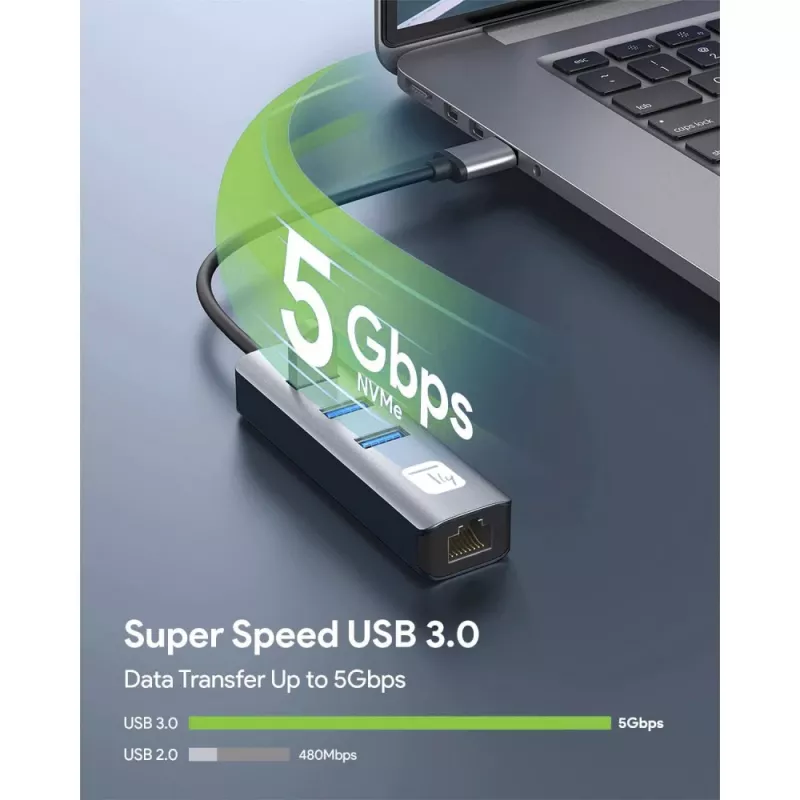 Techly IDATA USB-ETGIGA3AA sülearvuti dokkimisjaam/portide paljundaja Juhtmega USB 3.2 Gen 1 (3.1 Gen 1) Type-A Must, Hõbedane