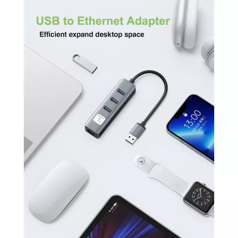 Techly IDATA USB-ETGIGA3AA sülearvuti dokkimisjaam/portide paljundaja Juhtmega USB 3.2 Gen 1 (3.1 Gen 1) Type-A Must, Hõbedane