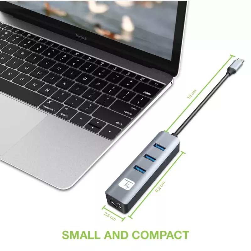 Techly IDATA USB-ETGIGA3CA sülearvuti dokkimisjaam/pordireplikaator Juhtmega USB 3.2 Gen 1 (3.1 Gen 1) Type-A + USB-C Must, Hõbedane