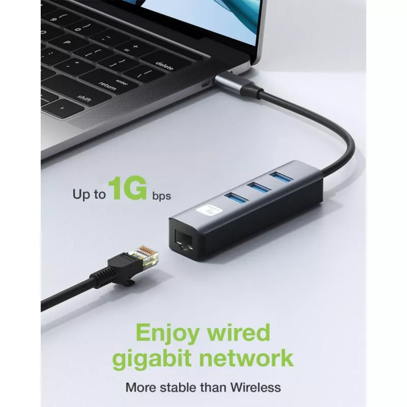 Techly IDATA USB-ETGIGA3CA sülearvuti dokkimisjaam/pordireplikaator Juhtmega USB 3.2 Gen 1 (3.1 Gen 1) Type-A + USB-C Must, Hõbedane