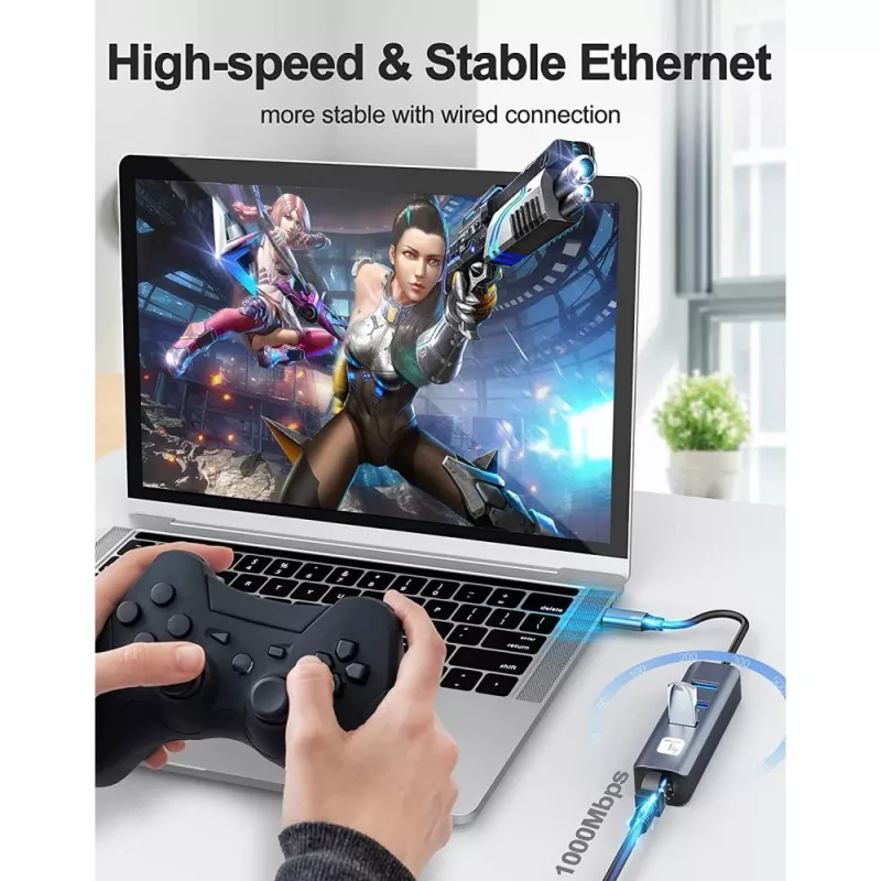 Techly IDATA USB-ETGIGA3CA sülearvuti dokkimisjaam/pordireplikaator Juhtmega USB 3.2 Gen 1 (3.1 Gen 1) Type-A + USB-C Must, Hõbedane