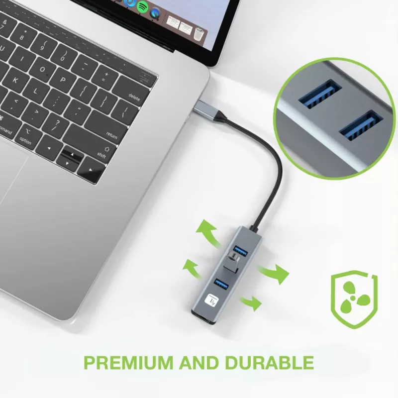 Techly IDATA USB-ETGIGA3CA sülearvuti dokkimisjaam/pordireplikaator Juhtmega USB 3.2 Gen 1 (3.1 Gen 1) Type-A + USB-C Must, Hõbedane
