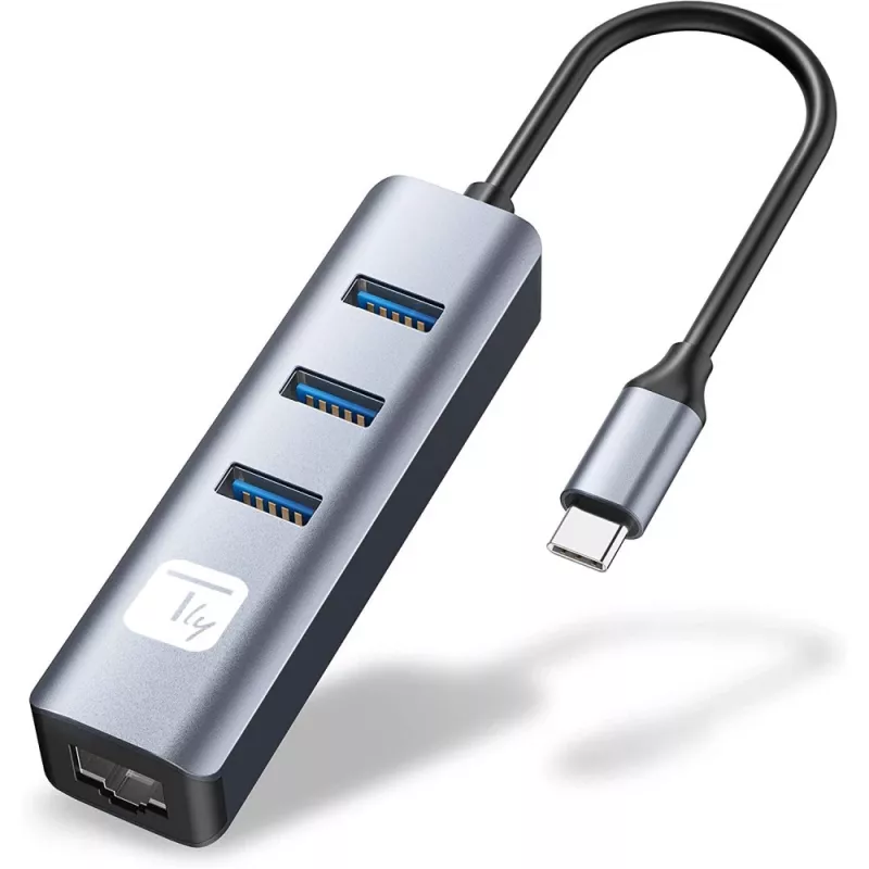 Techly IDATA USB-ETGIGA3CA sülearvuti dokkimisjaam/pordireplikaator Juhtmega USB 3.2 Gen 1 (3.1 Gen 1) Type-A + USB-C Must, Hõbedane