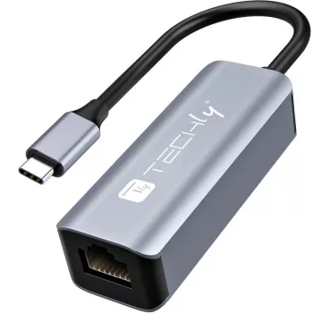 Techly IDATA USB-ETGIGA-CA sülearvuti dokk/pordireplikaator Juhtmega ühendatud USB 3.2 Gen 1 (3.1 Gen 1) USB-C Must, Hõbedane