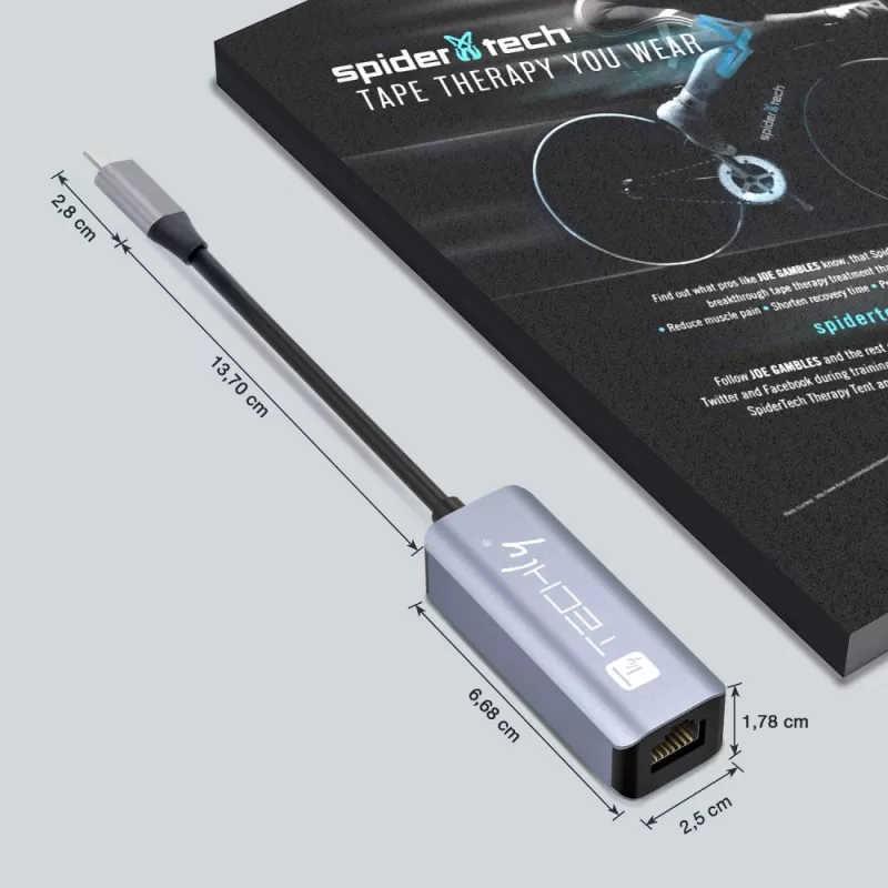 Techly IDATA USB-ETGIGA-CA sülearvuti dokk/pordireplikaator Juhtmega ühendatud USB 3.2 Gen 1 (3.1 Gen 1) USB-C Must, Hõbedane