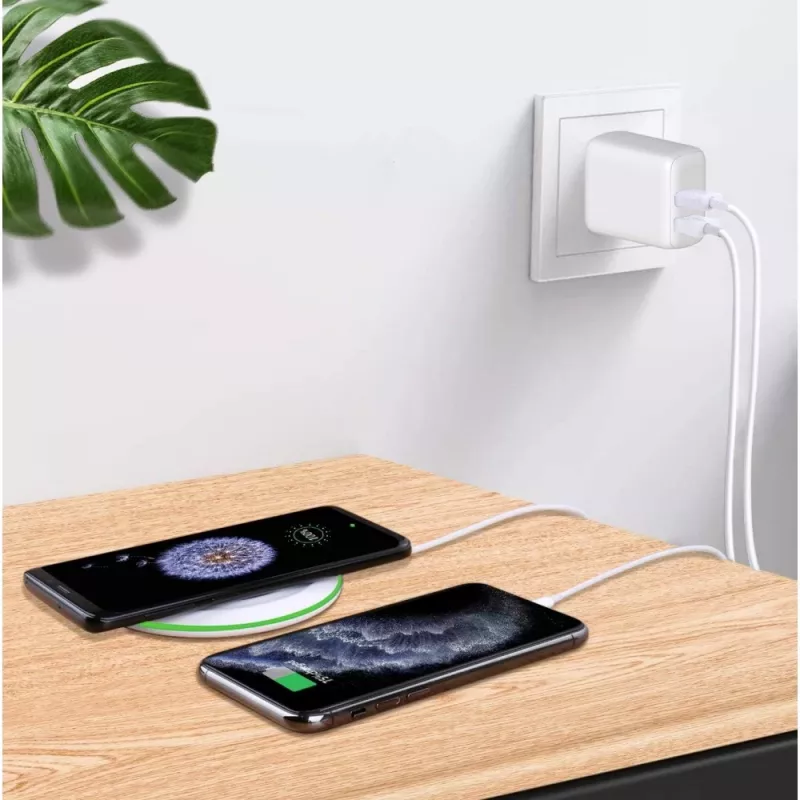 Techly IPW-USB-2C35W mobiilseadmete laadija Sülearvuti, Nutitelefon, Tahvelarvuti Valge Vahelduvvool Kiirlaadimine Toatingimustes