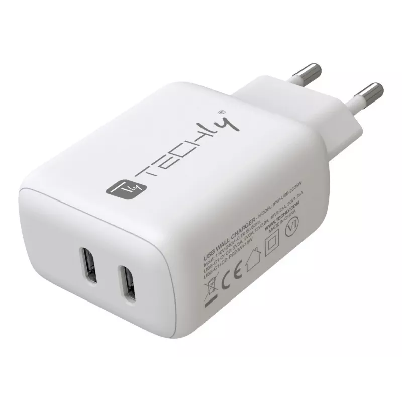 Techly IPW-USB-2C35W mobiilseadmete laadija Sülearvuti, Nutitelefon, Tahvelarvuti Valge Vahelduvvool Kiirlaadimine Toatingimustes