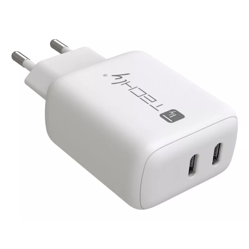 Techly IPW-USB-2C35W mobiilseadmete laadija Sülearvuti, Nutitelefon, Tahvelarvuti Valge Vahelduvvool Kiirlaadimine Toatingimustes