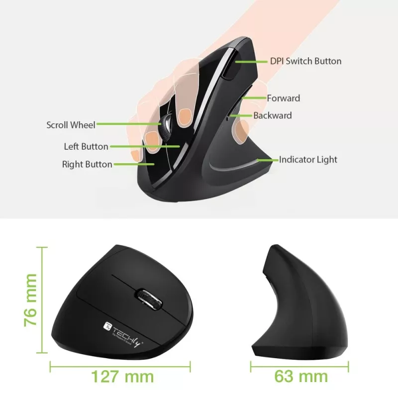 Techly IM 1200-VM-B hiir Meditsiiniline Paremakäeline RF-juhtmevaba Optiline 1600 DPI