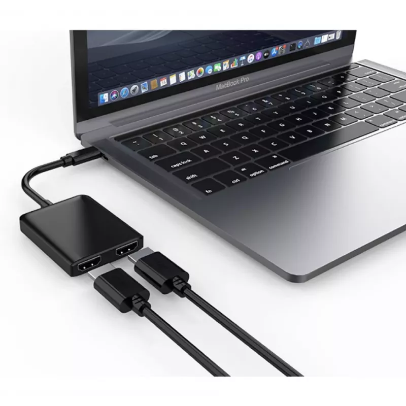 Techly IADAP USBC-HDMI2T4K videokaabli adapter 0,15 m USB USB-C 2 x HDMI Must