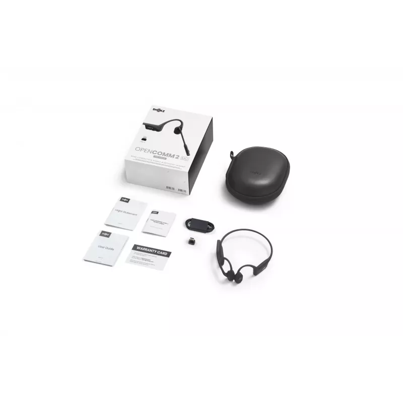 SHOKZ OpenComm2 UC 2025 Upgrade juhtmevaba Bluetooth luuülekande videokonverentsi peakomplekt USB-C laadimispordi ja USB-C adapteriga | 16 t kõneaega, 29 m juhtmevaba levi, 1 h laadimisaeg | sisaldab mürasummutusega poomiga mikrofoni ja donglit, must