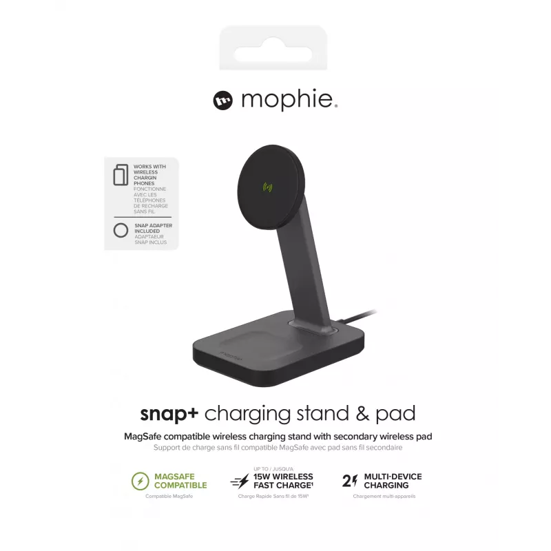 mophie UNV WRLS-snap+ stand & pad-Must-ROC-EU, siseruumides, vahelduvvool, juhtmevaba laadimine, must