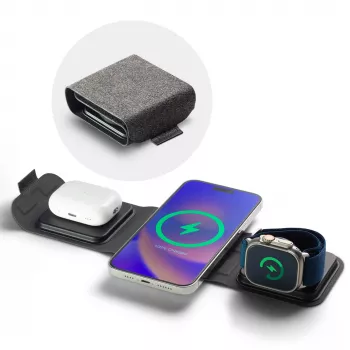 mophie 3-in-1 reisilaadija koos MagSafe'iga (2023), Sisetingimustesse, USB, Juhtmevaba laadimine, Must