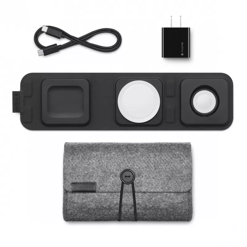 mophie 3-in-1 reisilaadija koos MagSafe'iga (2023), Sisetingimustesse, USB, Juhtmevaba laadimine, Must