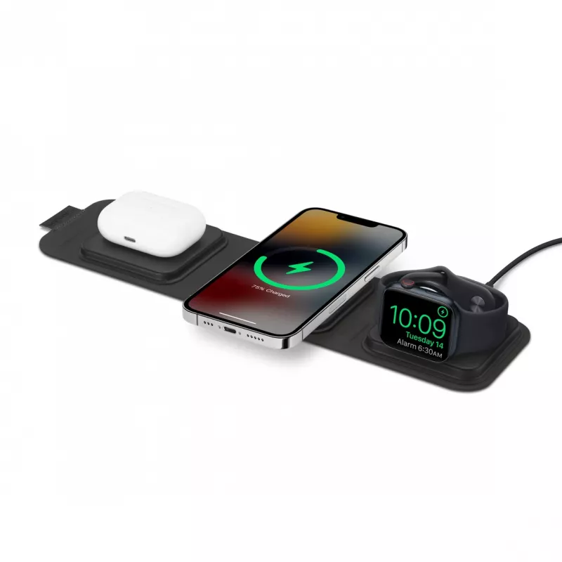 mophie 3-in-1 reisilaadija koos MagSafe'iga (2023), Sisetingimustesse, USB, Juhtmevaba laadimine, Must