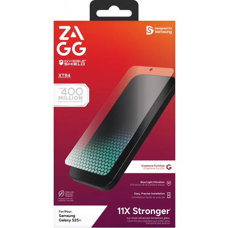 InvisibleShield Glass XTR4 Samsung Galaxy S25+ ekraan, Samsung, Galaxy S25+, antibakteriaalne, sinise valguse kaitse, löögikindel, kriimustuskindel, läbipaistev, 1 tk