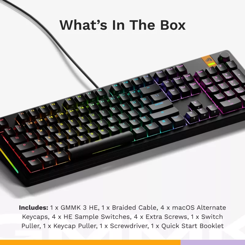 Glorious Gaming GMMK 3 HE 100% Eelmonteeritud Juhtmega Must - US, Juhtmega, USB, Mehaaniline, QWERTY, RGB LED, Must