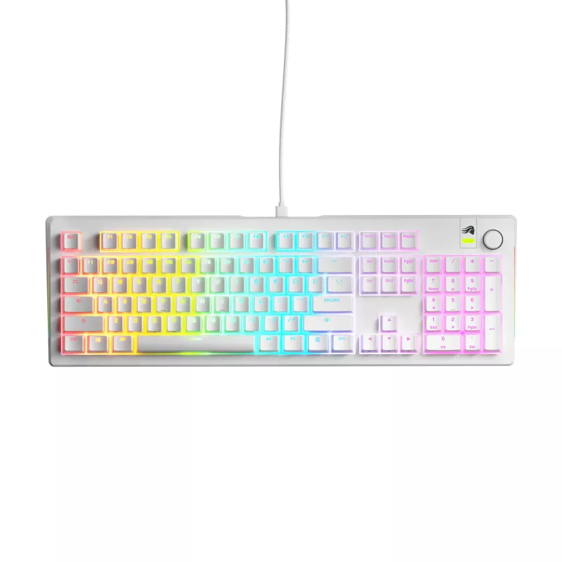 Glorious Gaming GMMK 3 100% täissuuruses eelehitatud juhtmega valge - US, juhtmega, USB, mehaaniline, QWERTY, RGB LED, valge
