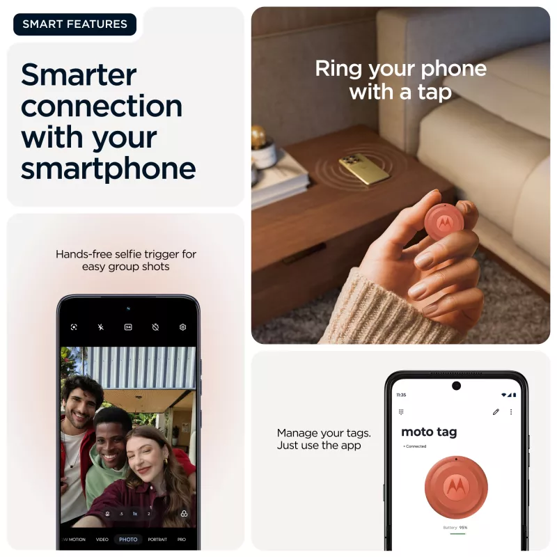Finder Motorola moto tag 2 — universaalne jälgija, oranž, CR2032 aku, kuni 14400 h, 7,4 g, Ø 31,9 mm, 8 mm