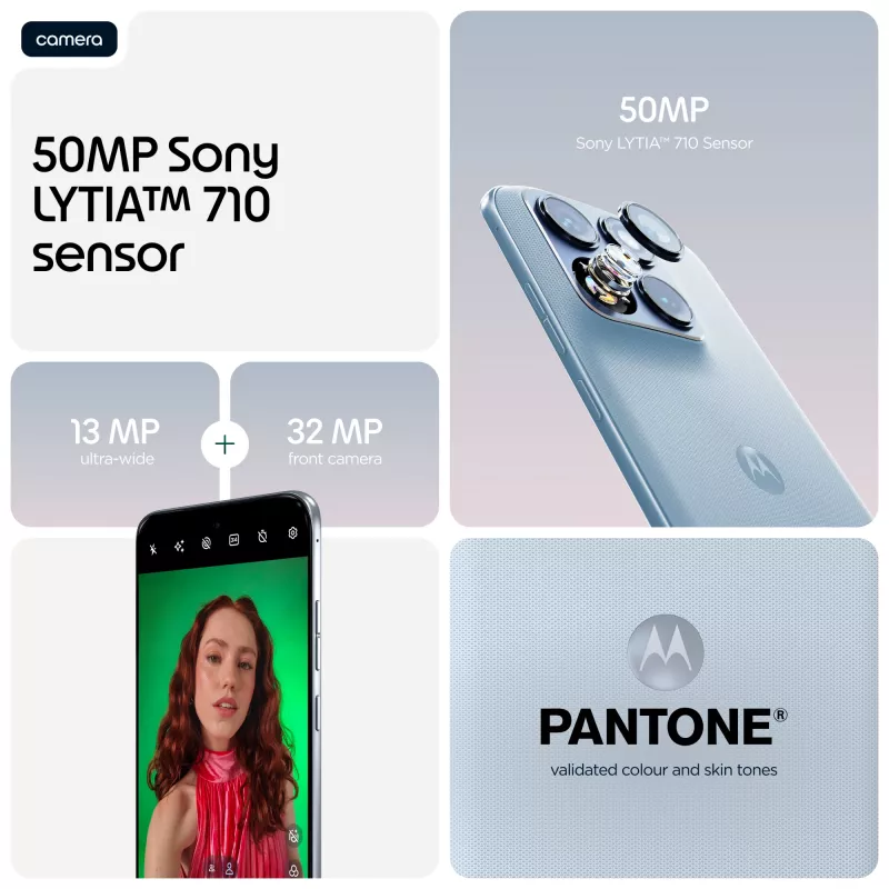 Nutitelefon Motorola edge 70 fusion — 6,78 tolli (17,2 cm) OLED, Snapdragon 7s Gen 3, 12 GB muutmälu, 256 GB, Dual SIM, 7000 mAh, helesinine