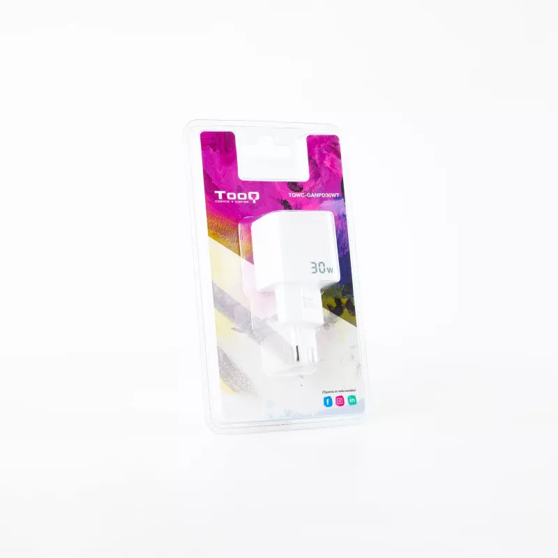 TooQ GAN USB-C/PD seinilaadur 30W, valge, siseruumides, vahelduvvool, valge