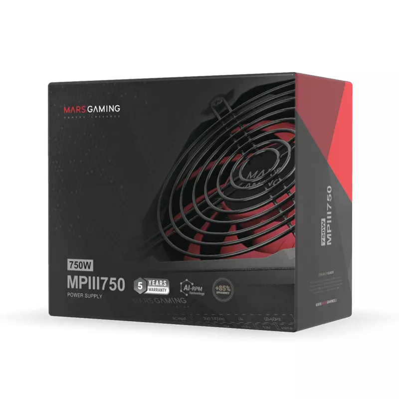 Mars Gaming MPIII750 PC toiteplokk 750W ATX 85% efektiivsus 5-aastane garantii
