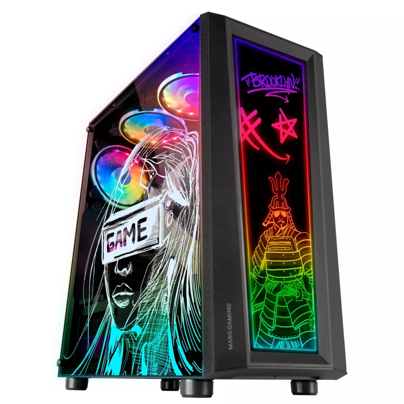 Mars Gaming MC-ART Must ATX Gaming PC Case Double Drawable Tempered Glass ARGB 12 Modes 12cm Fan