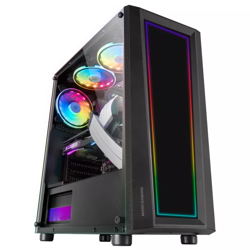 Mars Gaming MC-ART Must ATX Gaming PC Case Double Drawable Tempered Glass ARGB 12 Modes 12cm Fan