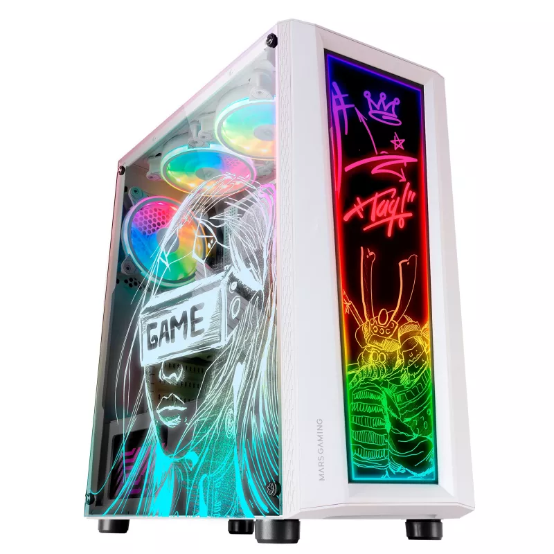 Mars Gaming MC-ART Valge ATX Gaming PC Case Double Drawable Tempered Glass ARGB 12 Modes 12cm Fan